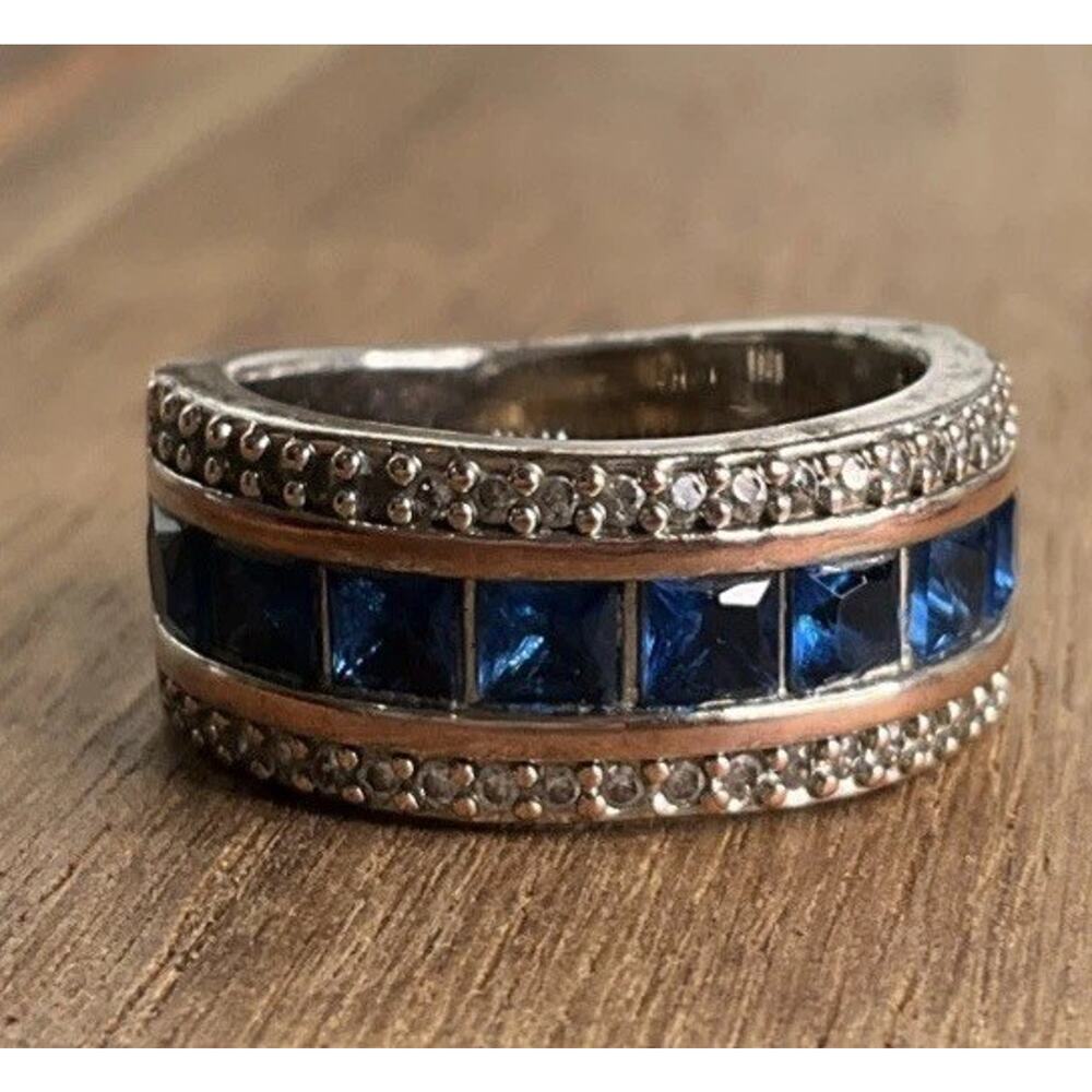 Sterling Silver Blue Stone Ring 925 Two Tone Band Size 6